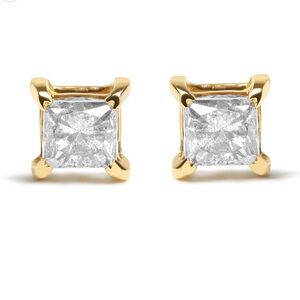 Haus of Brilliance Yellow Gold Princess Cut Diamond Solitaire Stud Earrings
